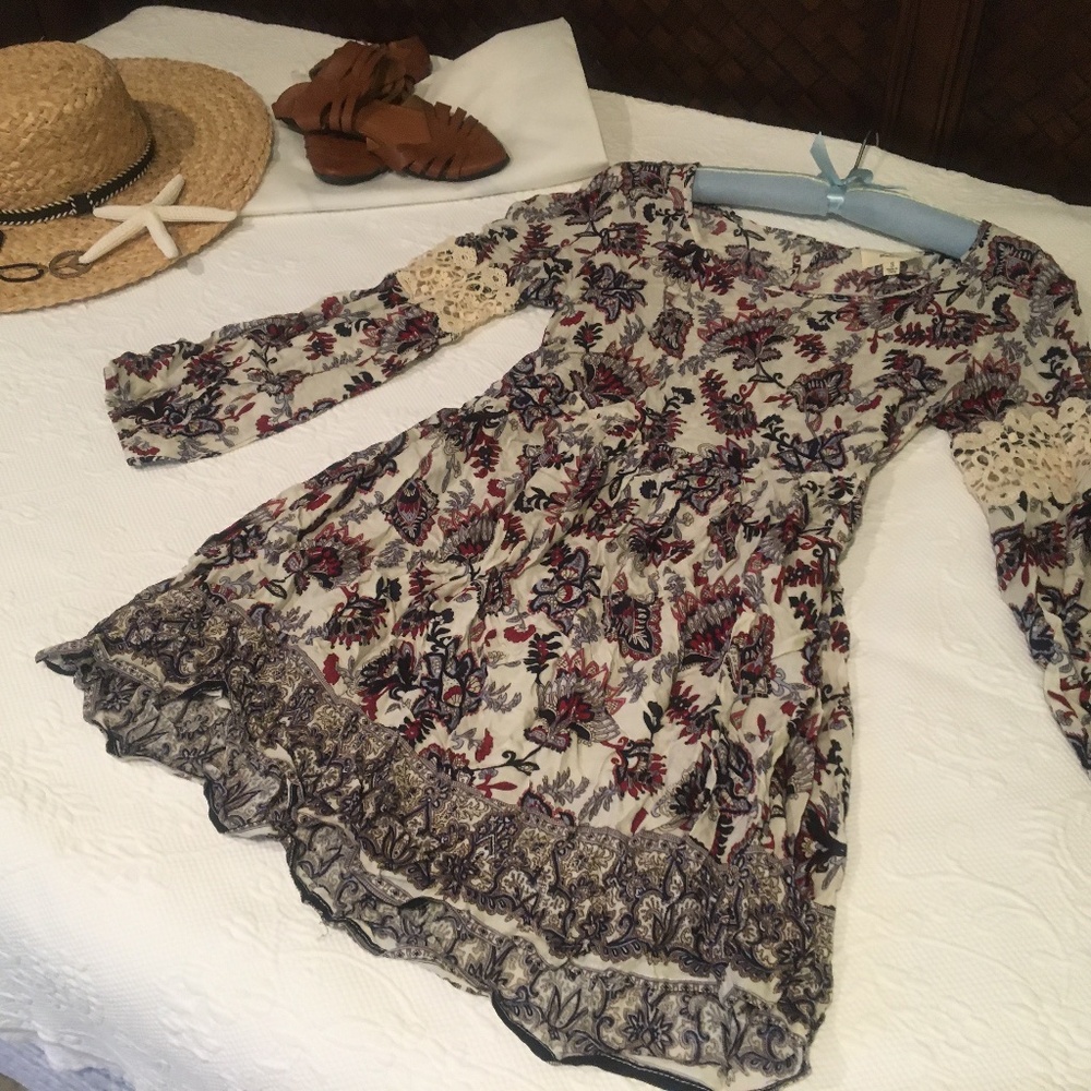 Red, Blue, and White Floral Print Dress